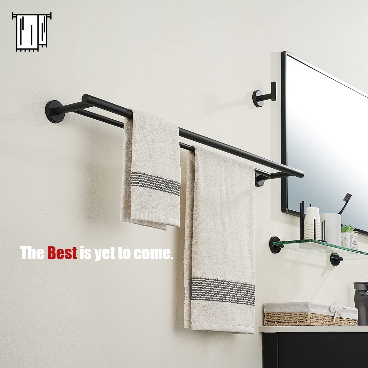 Jqk Double Bath Towel Bar, Matte Black 27 Inch 304 Stainless Steel Thicken 0.8Mm Towel Rack For Bathroom, Towel Holder Wall Moun